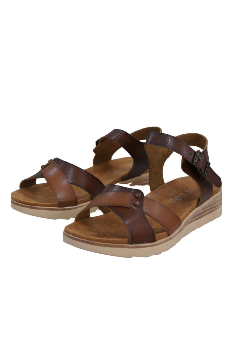 IVACHY plain sandals strappy simple flats sandals A68070 COFFEE