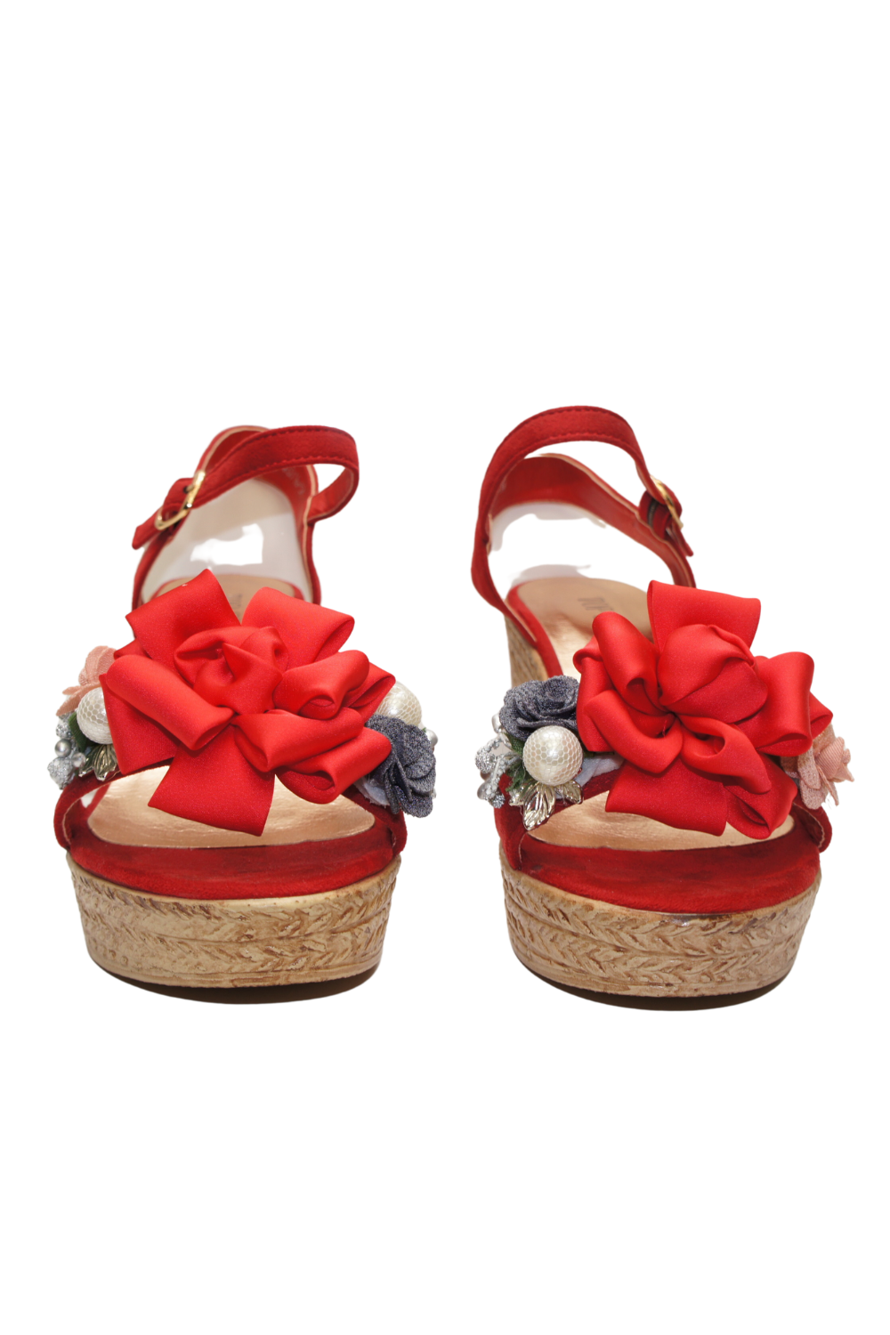 IVACHY Womens Wedge Summer Floral Sandal Espadrille Platform with Pearl A8916 RED