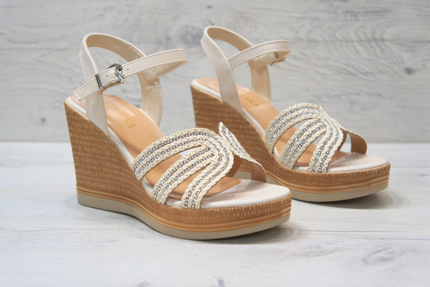 IVACHY Womens Summer Sparkling Wedge sandals A68176 BEIGE