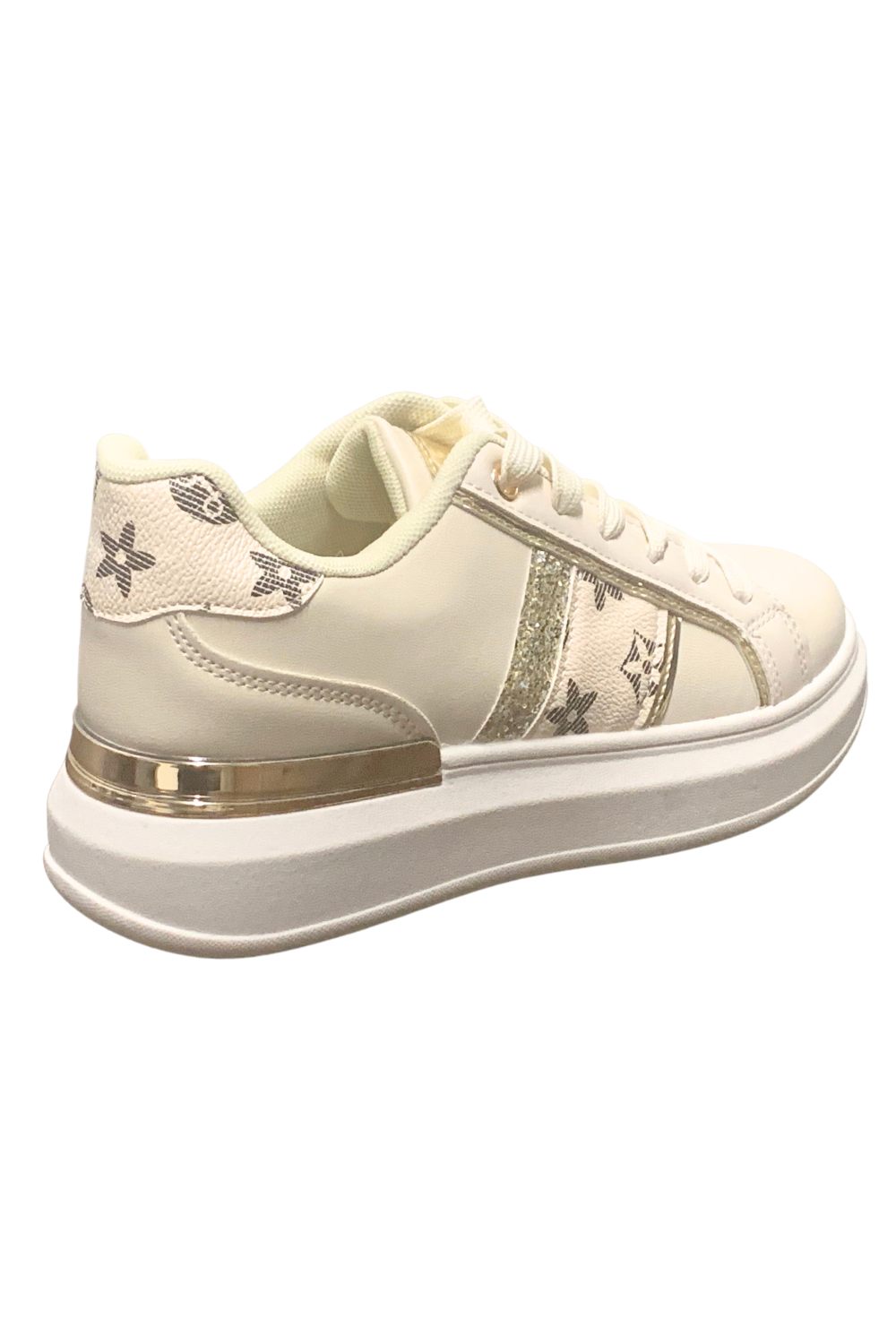 Womens Shining Metallic Sequins Print Pattern Lace-Up Chunky Wedges Trainers Sneakers  2379 BEIGE