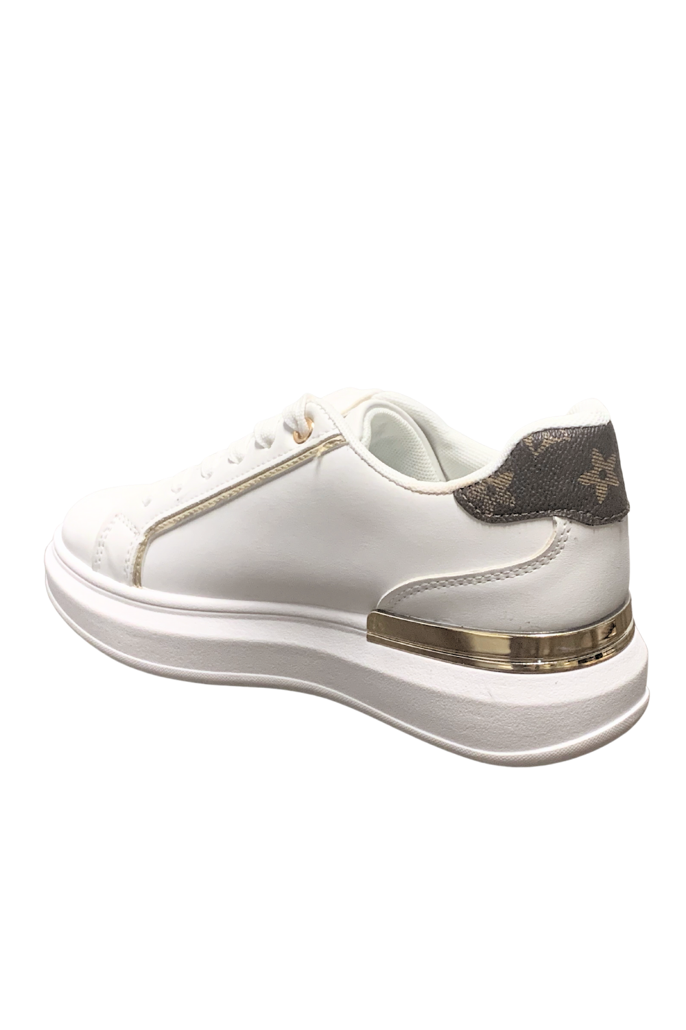 Womens Shining Metallic Sequins Print Pattern Lace-Up Chunky Wedges Trainers Sneakers 2379 WHITE