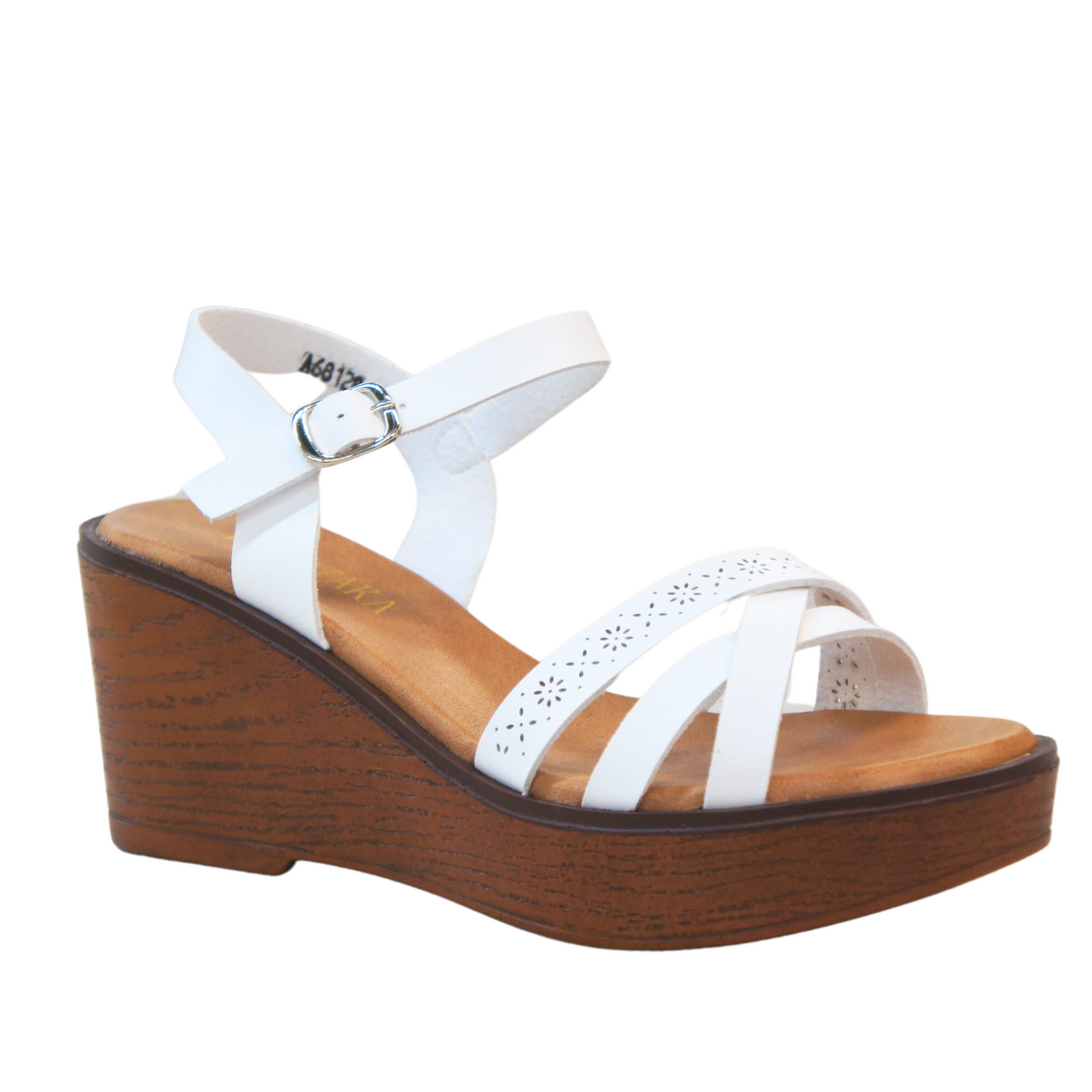 Women Platform Wood Effect Heels Cushioning A68128 White