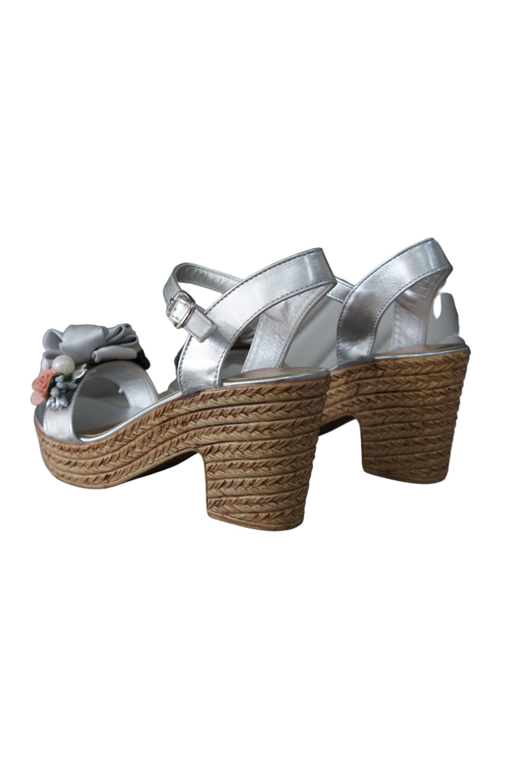 IVACHY Womens Wedge Summer Floral Sandal Espadrille Platform with Pearl A8916 SILVER