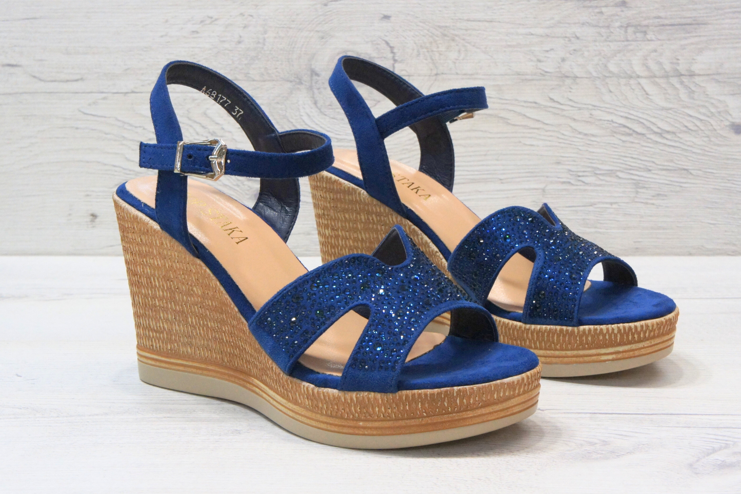 IVACHY Womens Summer Diamond Sparkling Glitter Wedge sandals A68177 BLUE