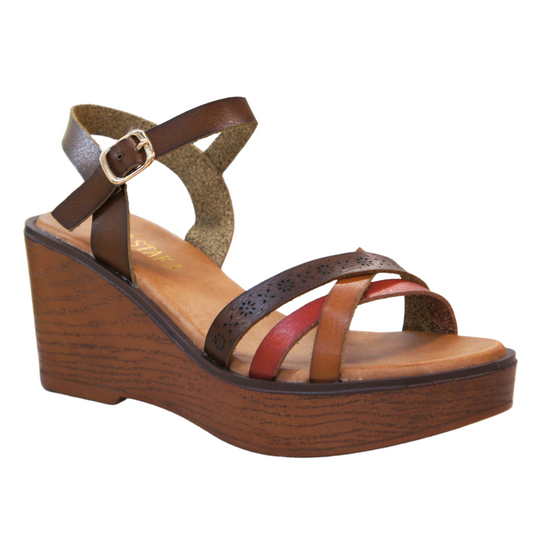 Women Platform Wood Effect Heels Cushioning A68128 COFFEE