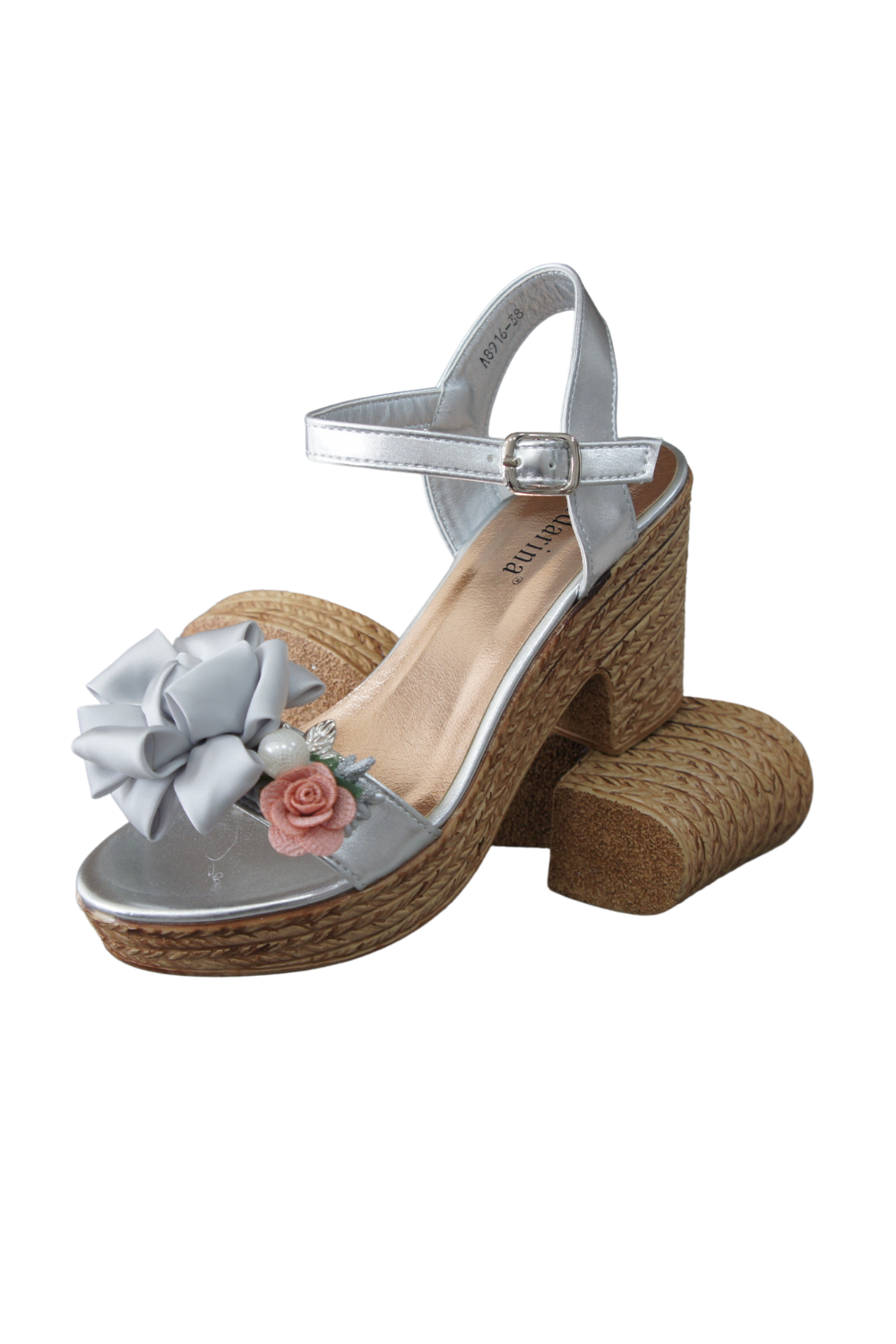 IVACHY Womens Wedge Summer Floral Sandal Espadrille Platform with Pearl A8916 SILVER