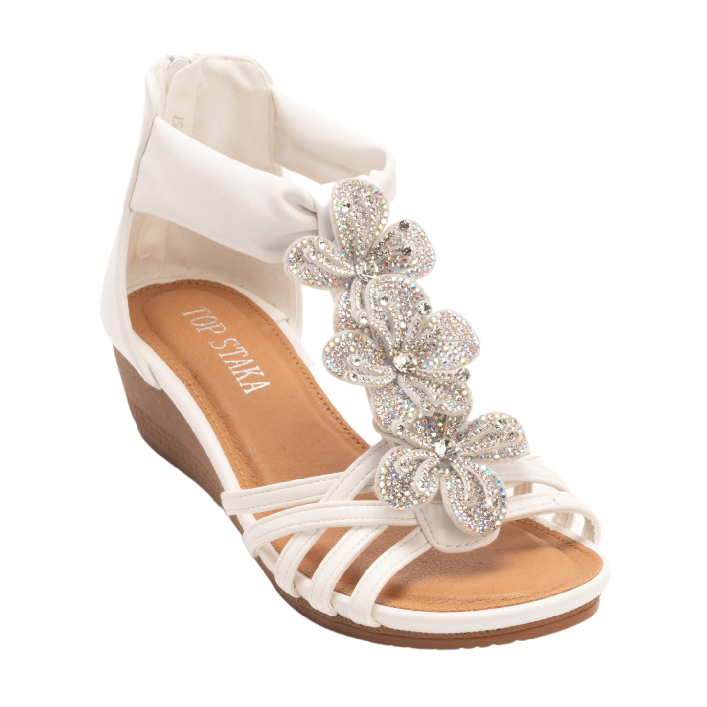 IVACHY Womens small wedge sandals for ladier- sparkling glitter flowers- fashionable chic style- zip- Elegant A68352