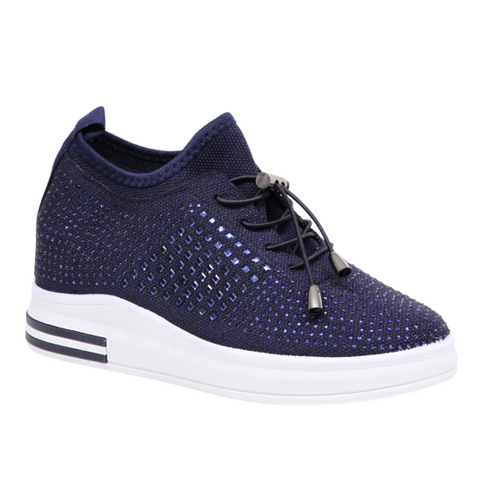 Womens Wedges Trainers Slip-on Chunky Sole Platform Ladies Crystal Sneakers Lightweight Comfy Shoes Daily Wear 2375 NAVY