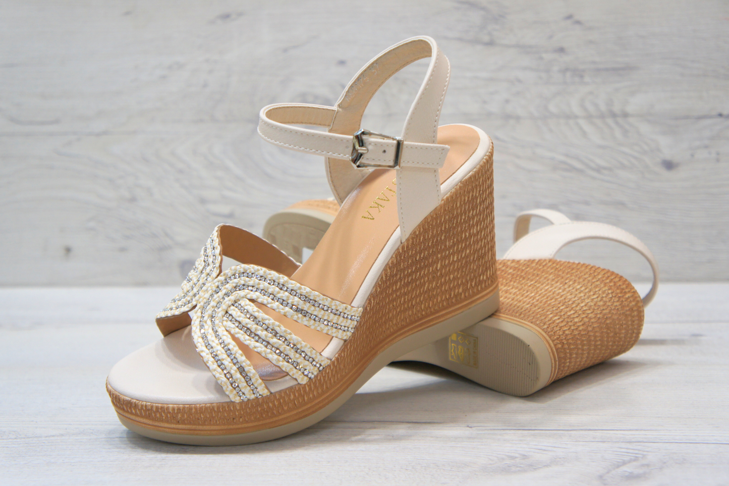 IVACHY Womens Summer Sparkling Wedge sandals A68176 BEIGE