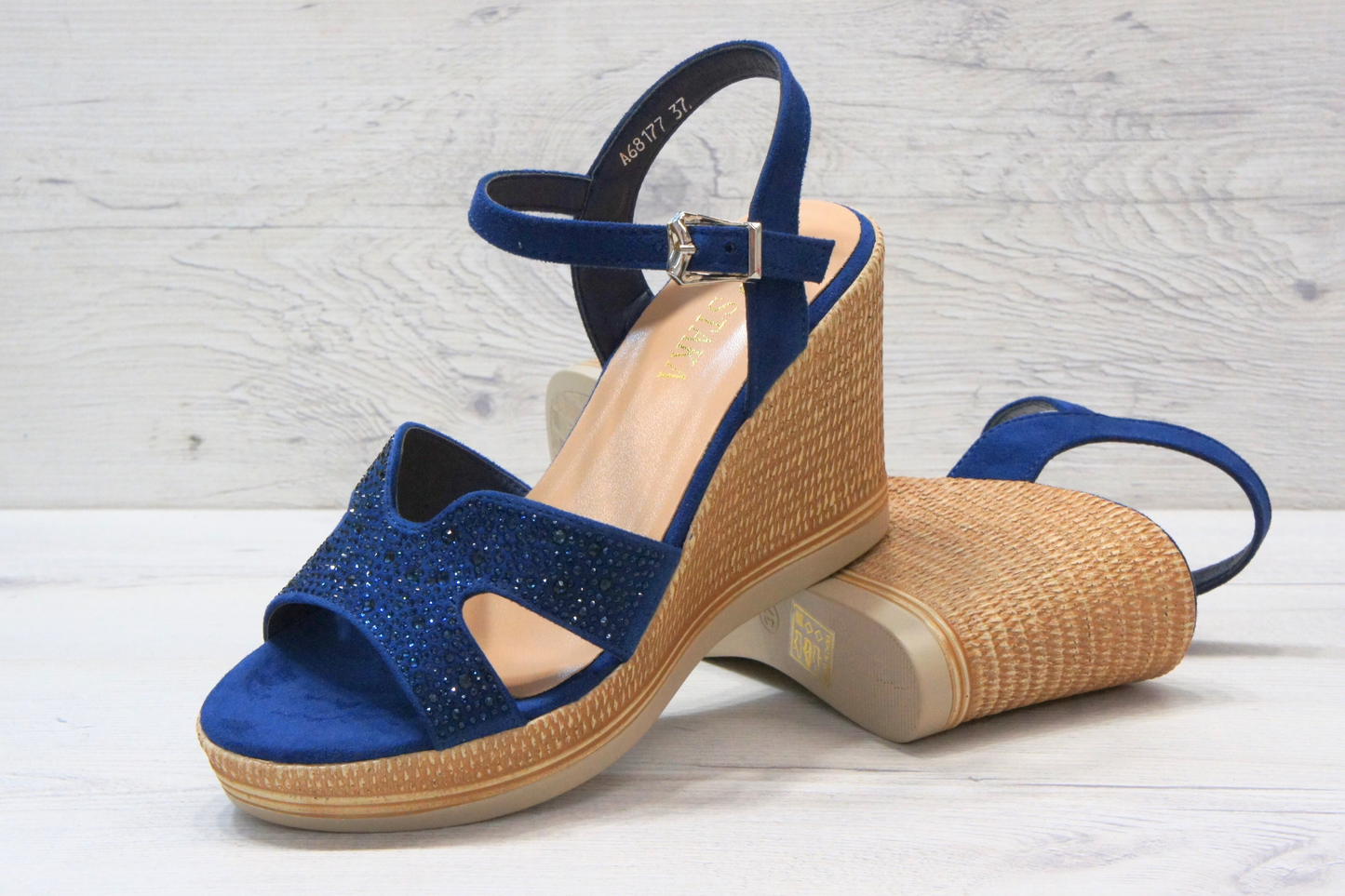 IVACHY Womens Summer Diamond Sparkling Glitter Wedge sandals A68177 BLUE