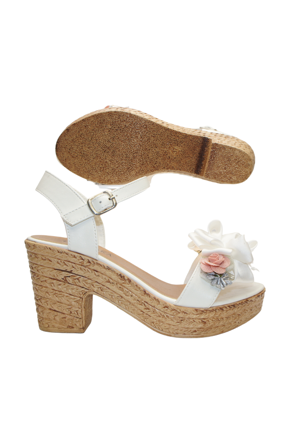 IVACHY Womens Wedge Ladies Summer Floral Sandal Espadrille Platform with Pearl Decoration A8916 WHITE