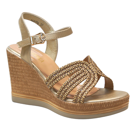 IVACHY Womens Summer Sparkling Wedge sandals A68176 GOLD