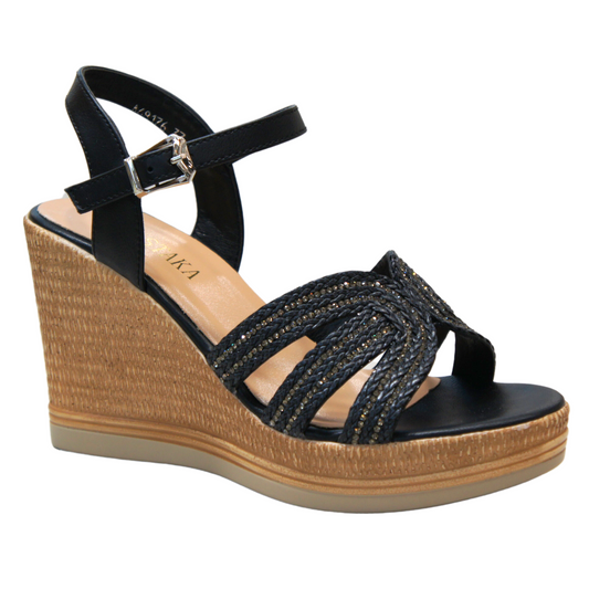 IVACHY Womens Summer Sparkling Wedge sandals A68176 BLACK