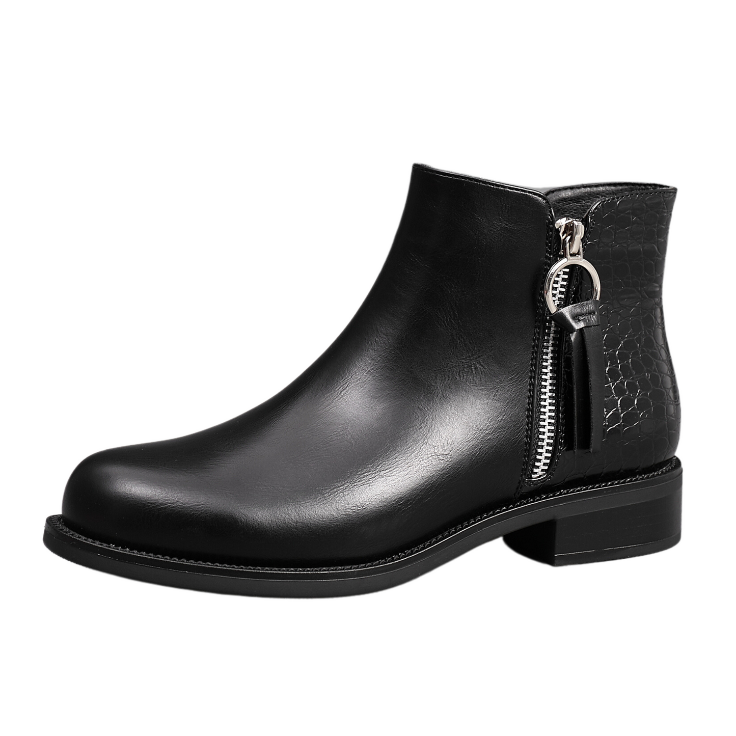 Womens Ankle Boots Fashion Mock Croc Zip Closure Almond toe Shoes A2352 BLACK