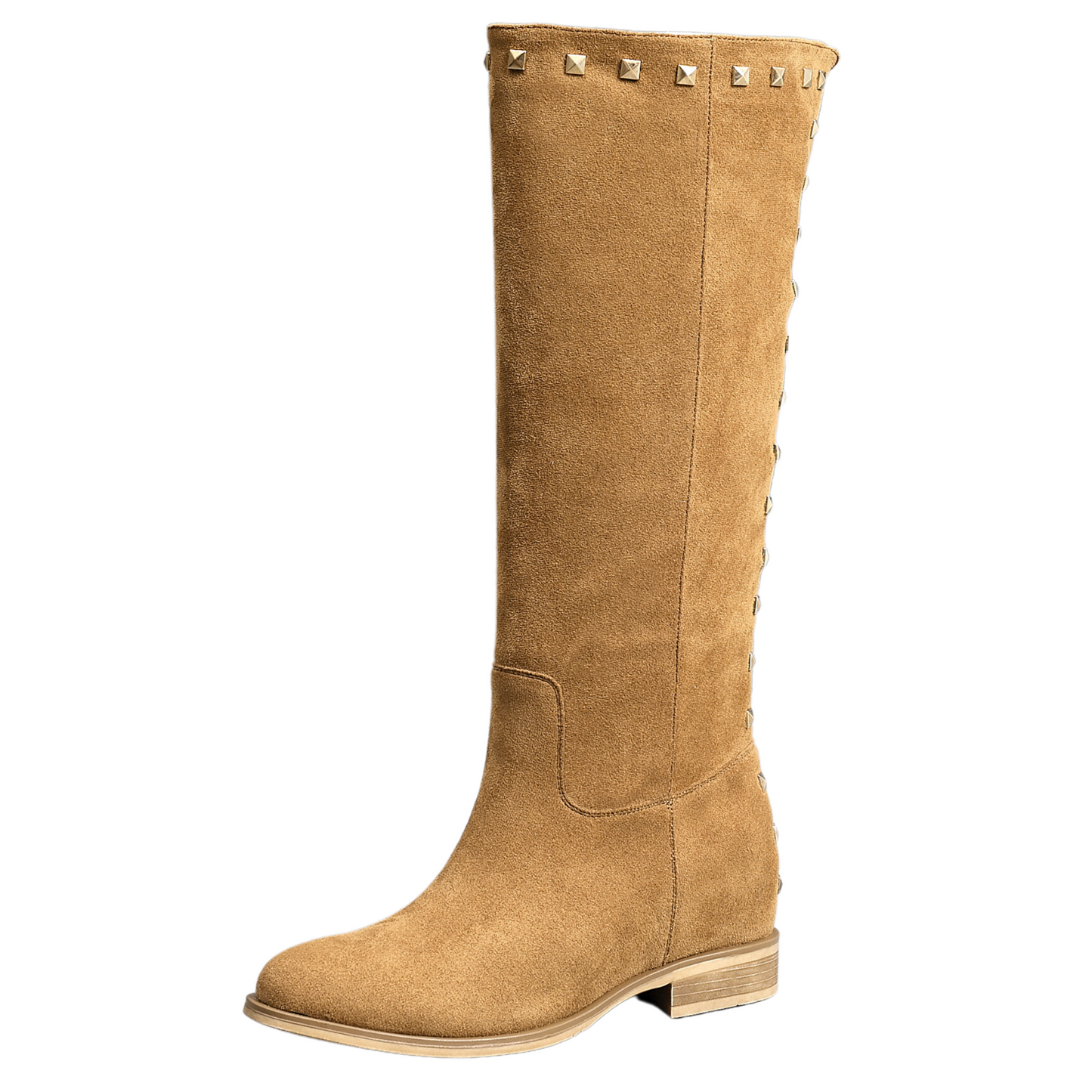 IVACHY Womens Flat Knee High Boots - Suede Shoes Studs  A2357 CAMEL