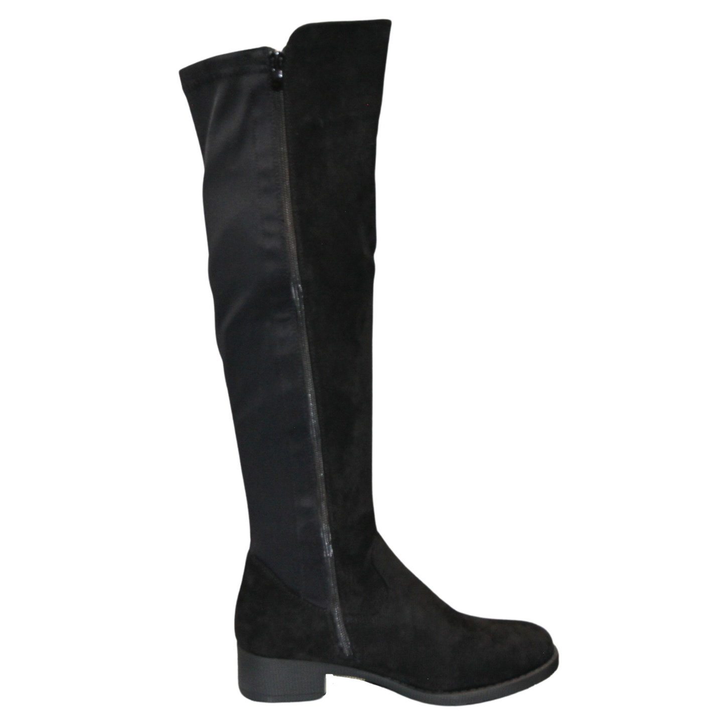 IVACHY Womens high knee boots flat zip closure elastic band Y68189 BLACK