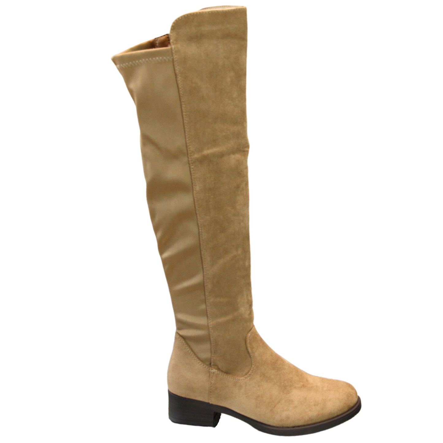 IVACHY Womens high knee boots flat zip closure elastic band Y68189 KHAKI