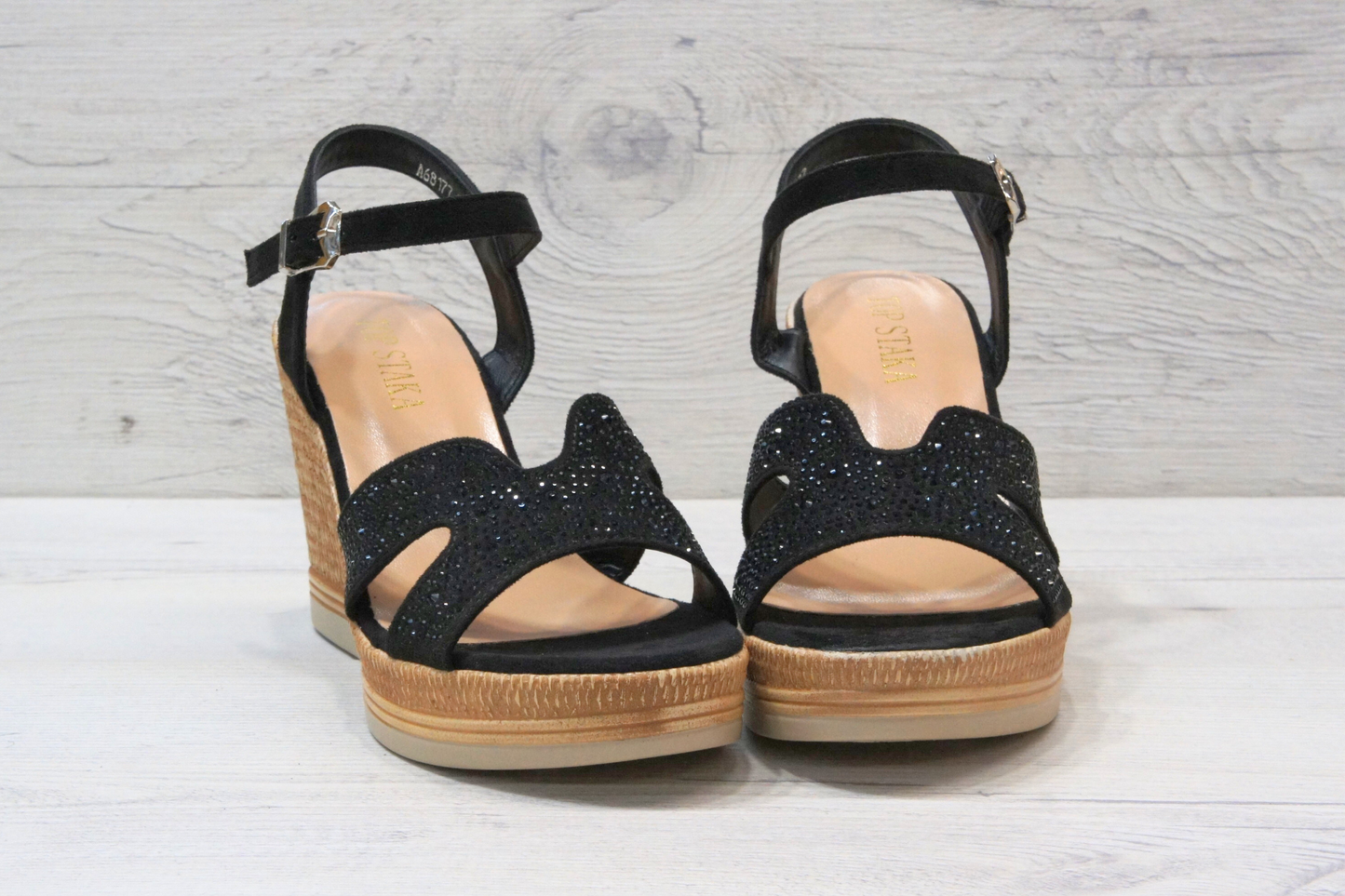 IVACHY Womens Summer Diamond Sparkling Glitter Wedge sandals A68177 BLACK