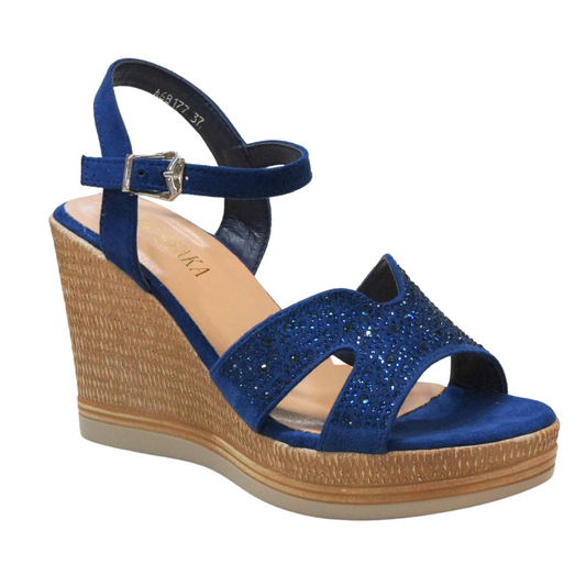 IVACHY Womens Summer Diamond Sparkling Glitter Wedge sandals A68177 BLUE