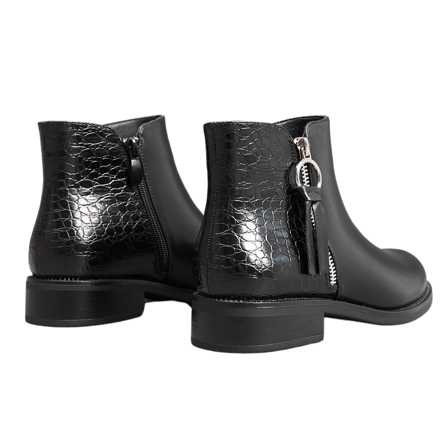 Womens Ankle Boots Fashion Mock Croc Zip Closure Almond toe Shoes A2352 BLACK