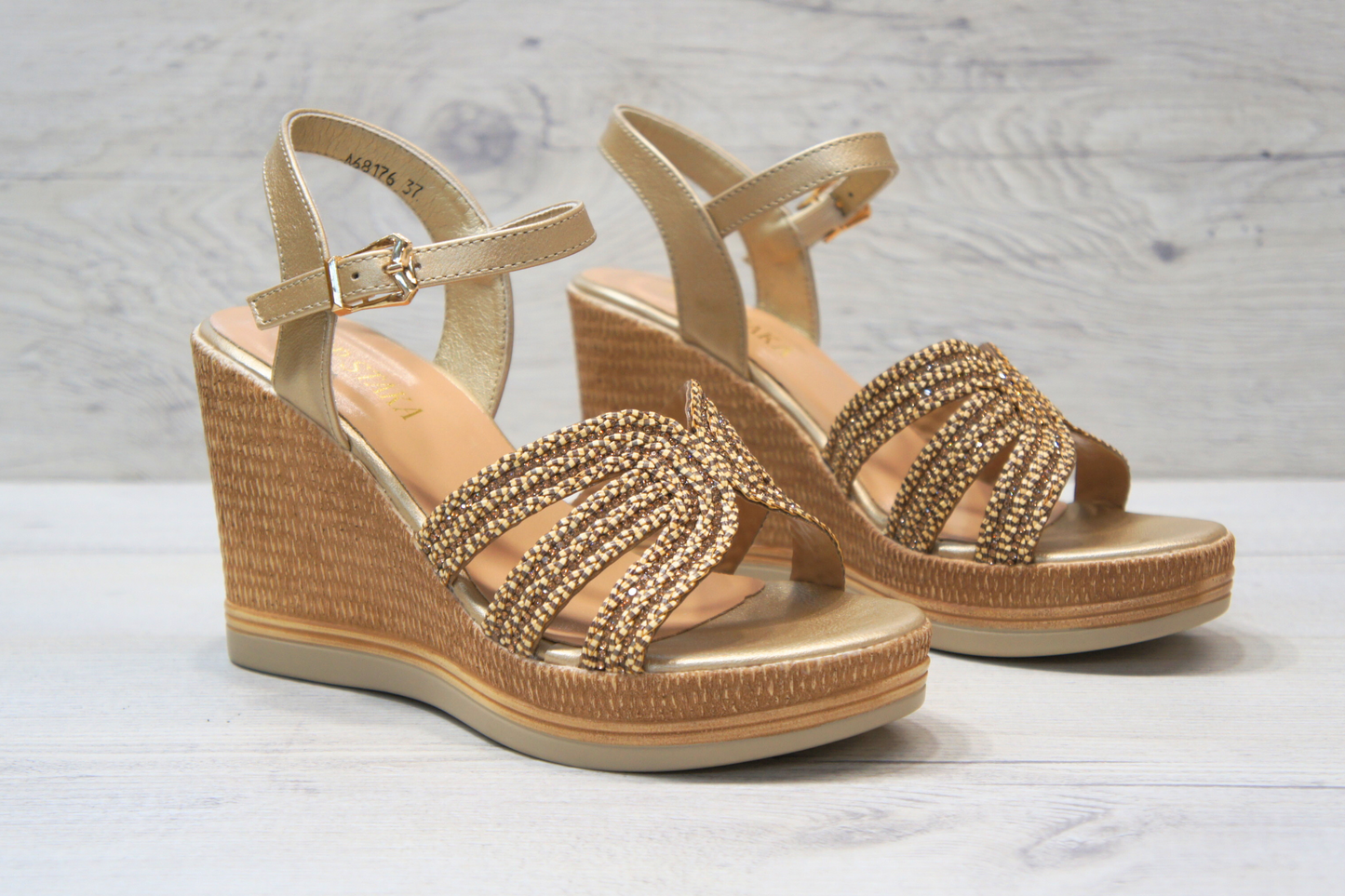 IVACHY Womens Summer Sparkling Wedge sandals A68176 GOLD