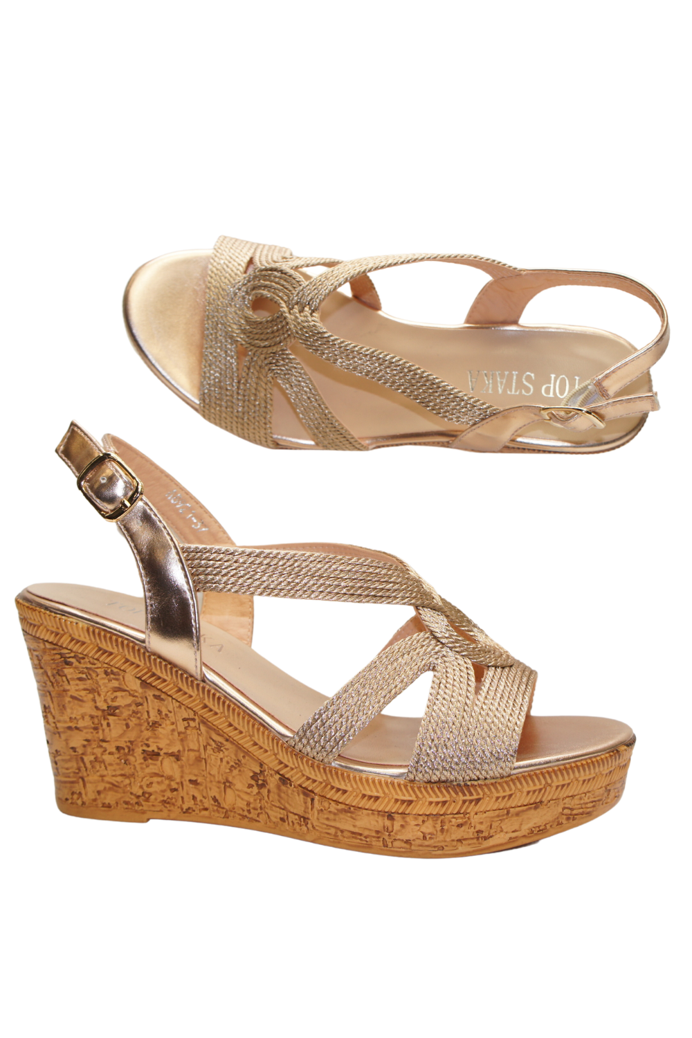 IVACHY Womens Wedge Ladies Strappy Metallic Sandal Espadrille Platform Shoes A8921 CHAMPAGNE