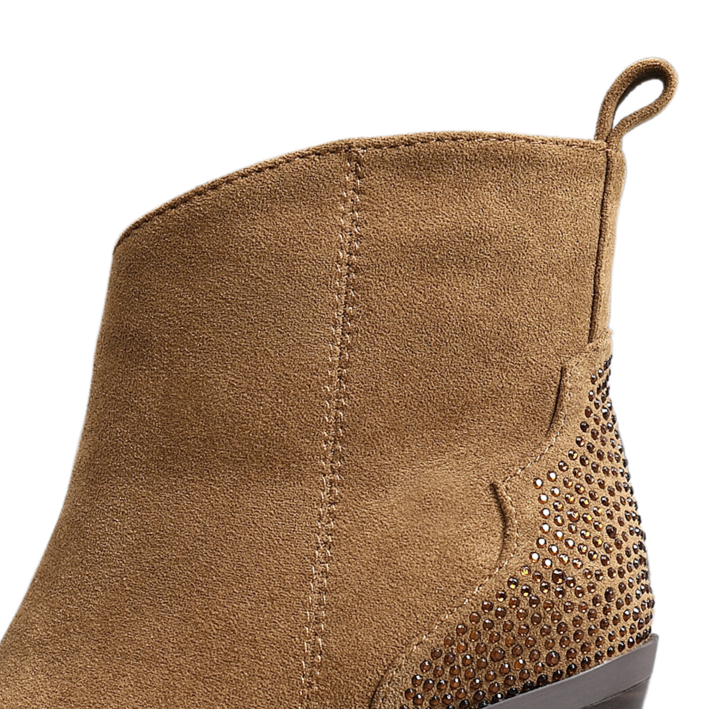 IVACHY Womens Suede Cowboy Boots Ankle Sparkling Diamonds 2376BOOTS CAMEL