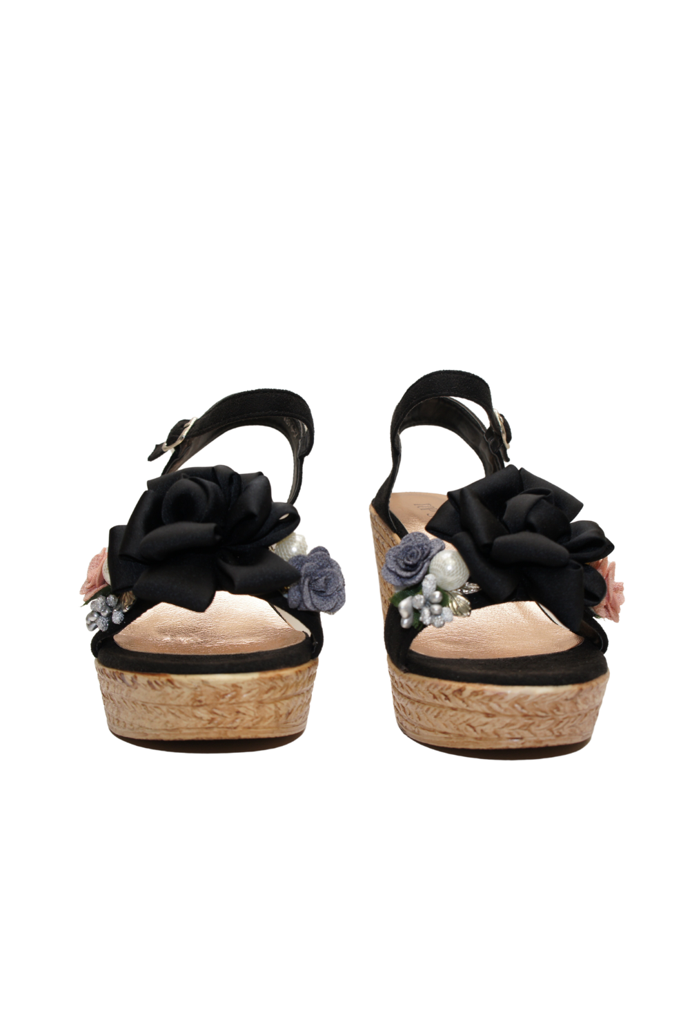 IVACHY Womens Wedge Summer Floral Sandal Espadrille Platform with Pearl A8916 BLACK