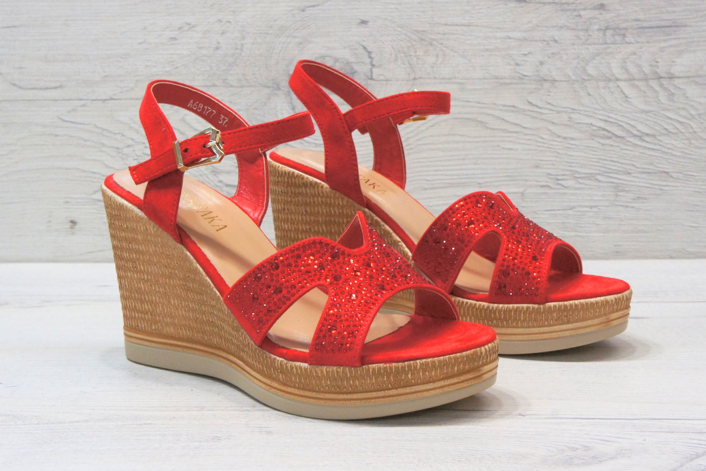 IVACHY Womens Summer Diamond Sparkling Glitter Wedge sandals A68177 RED