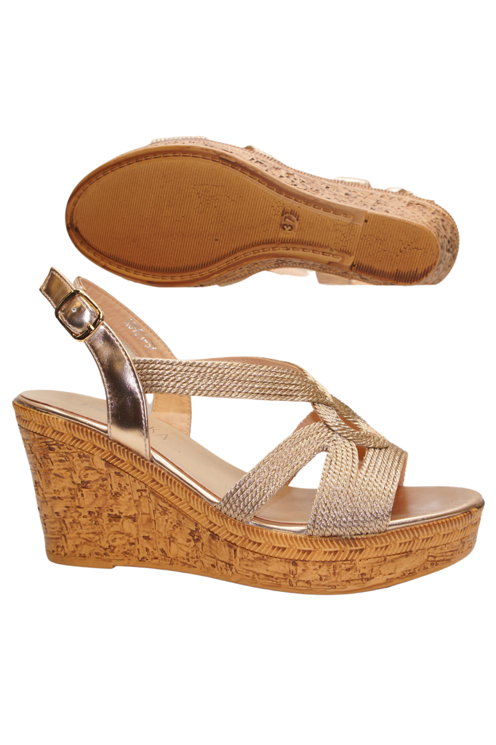 IVACHY Womens Wedge Ladies Strappy Metallic Sandal Espadrille Platform Shoes A8921 CHAMPAGNE