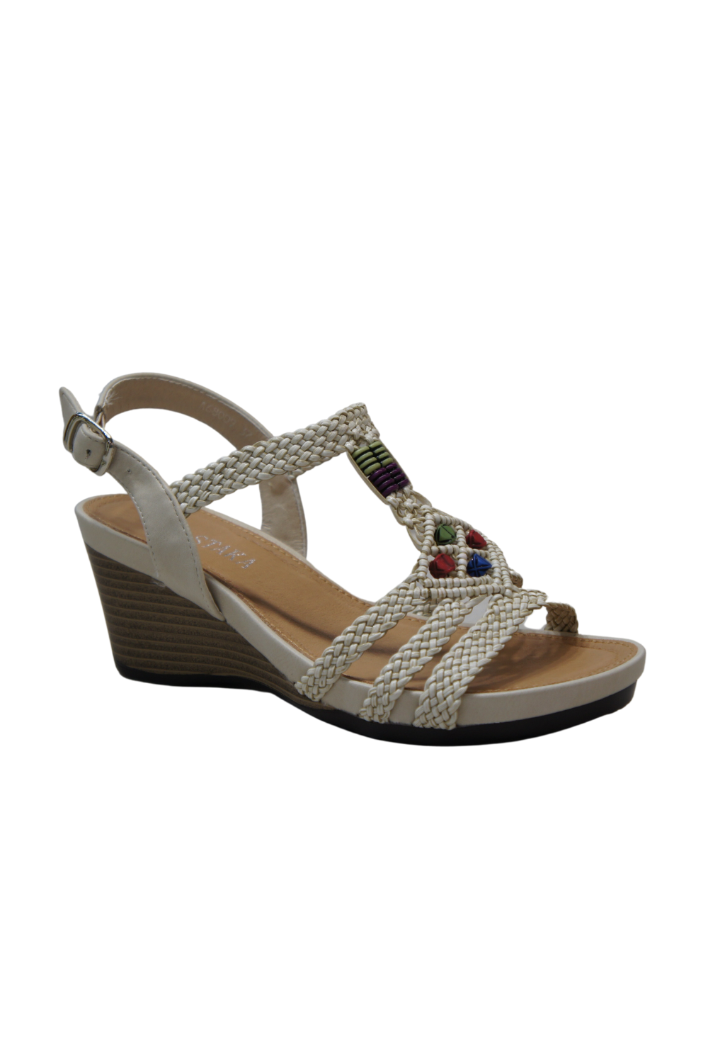 IVACHY Bohemian style  braided decorated wedges summer shoes A68009 BEIGE