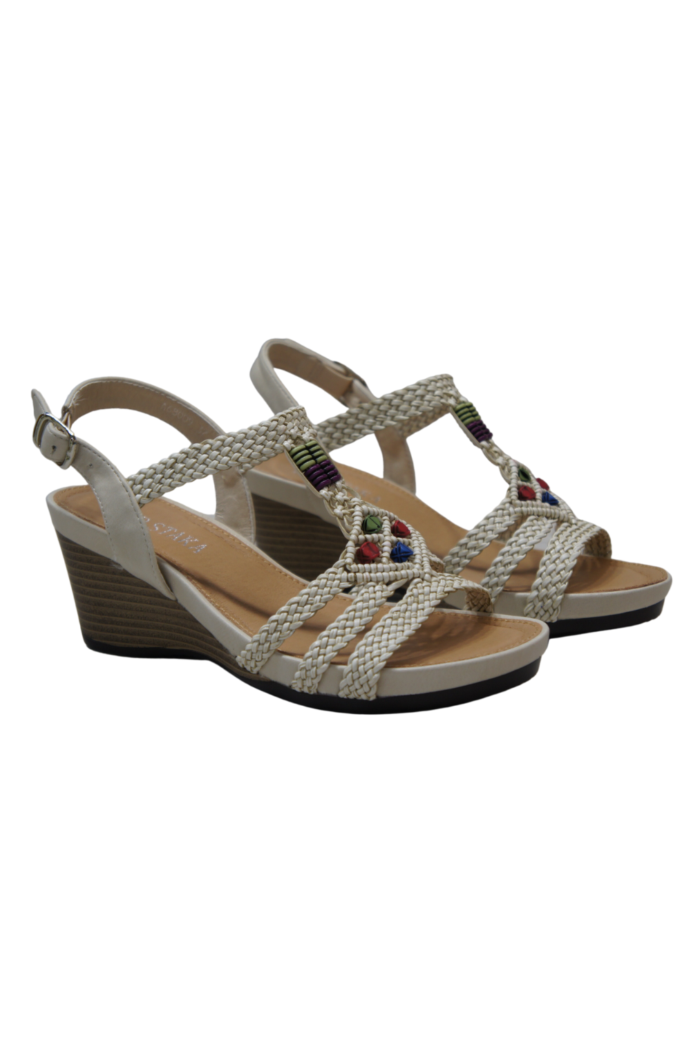 IVACHY Bohemian style  braided decorated wedges summer shoes A68009 BEIGE