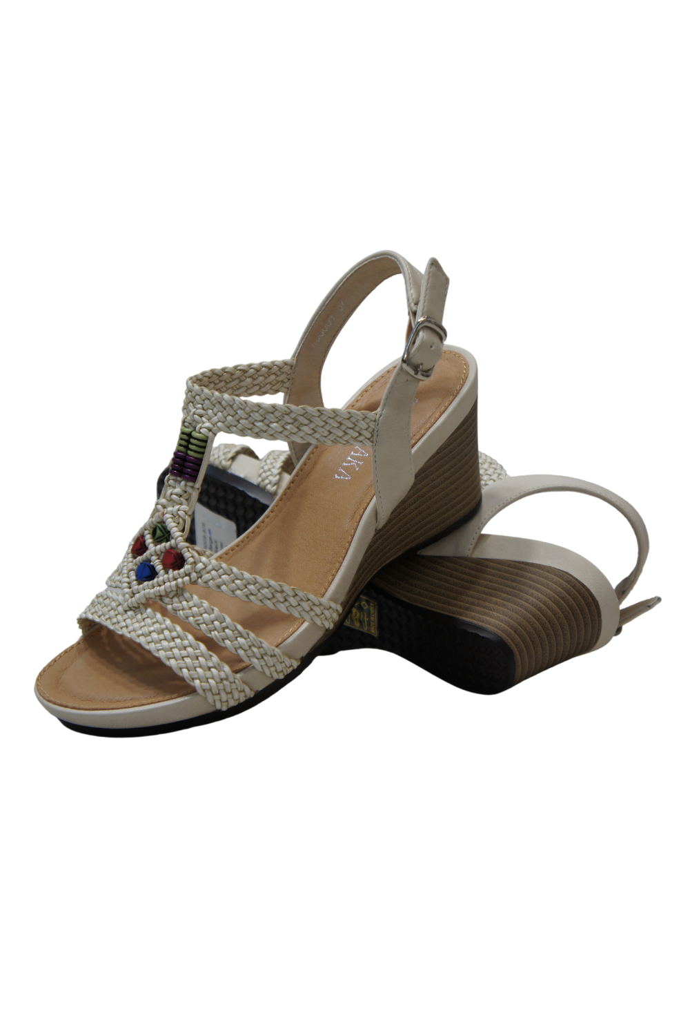 IVACHY Bohemian style  braided decorated wedges summer shoes A68009 BEIGE