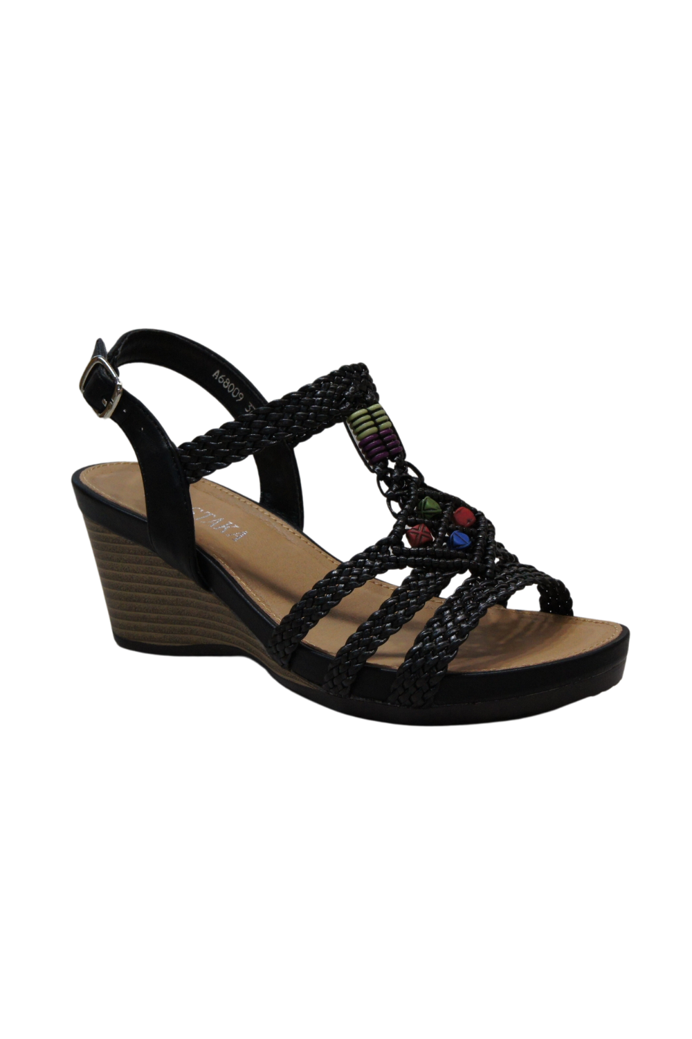 IVACHY Bohemian style  braided decorated wedges summer shoes A68009 BLACK