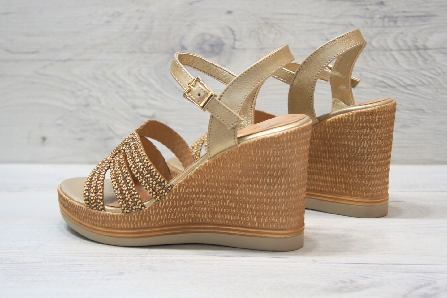 IVACHY Womens Summer Sparkling Wedge sandals A68176 GOLD