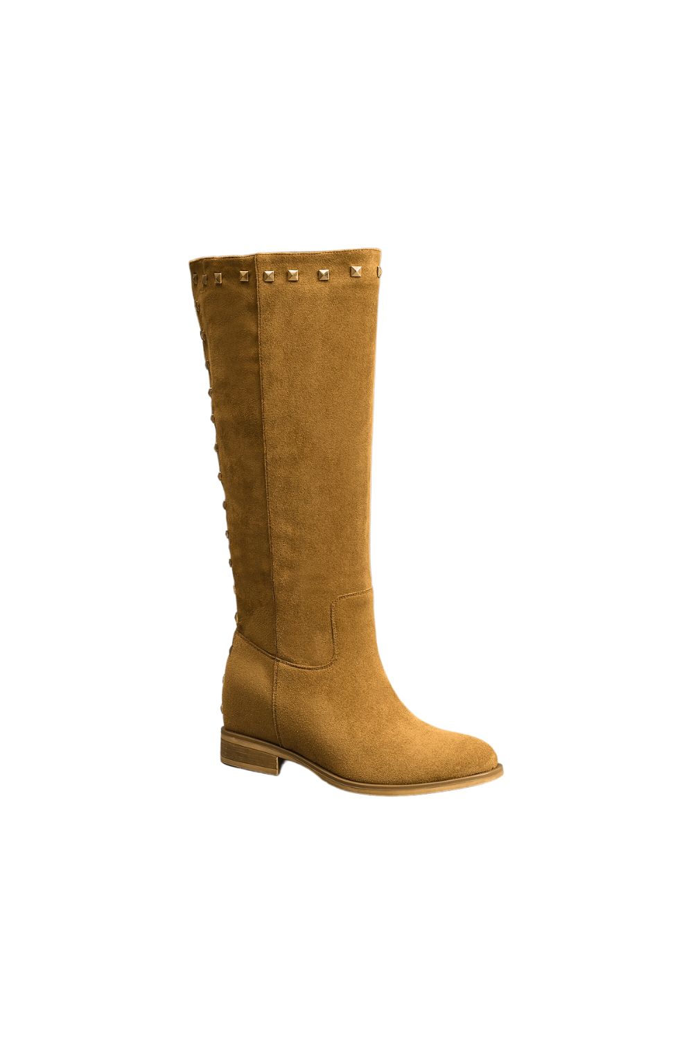 IVACHY Womens Flat Knee High Boots - Suede Shoes Studs  A2357 CAMEL