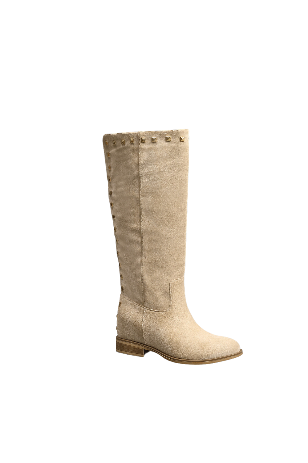 IVACHY Womens Flat Knee High Boots - Suede Shoes Studs A2357 BEIGE