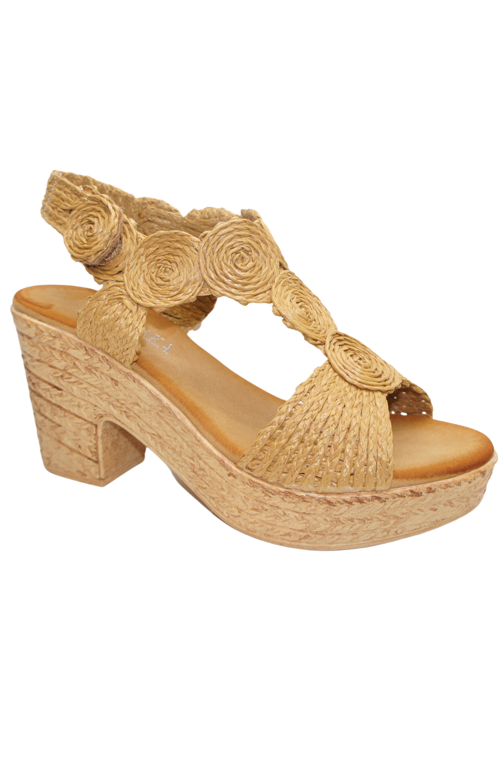 IVACHY Womens Floral Sandal Ladies Summer Block Heels Espadrille Platform Wedge Shoes A8932 CARAMEL