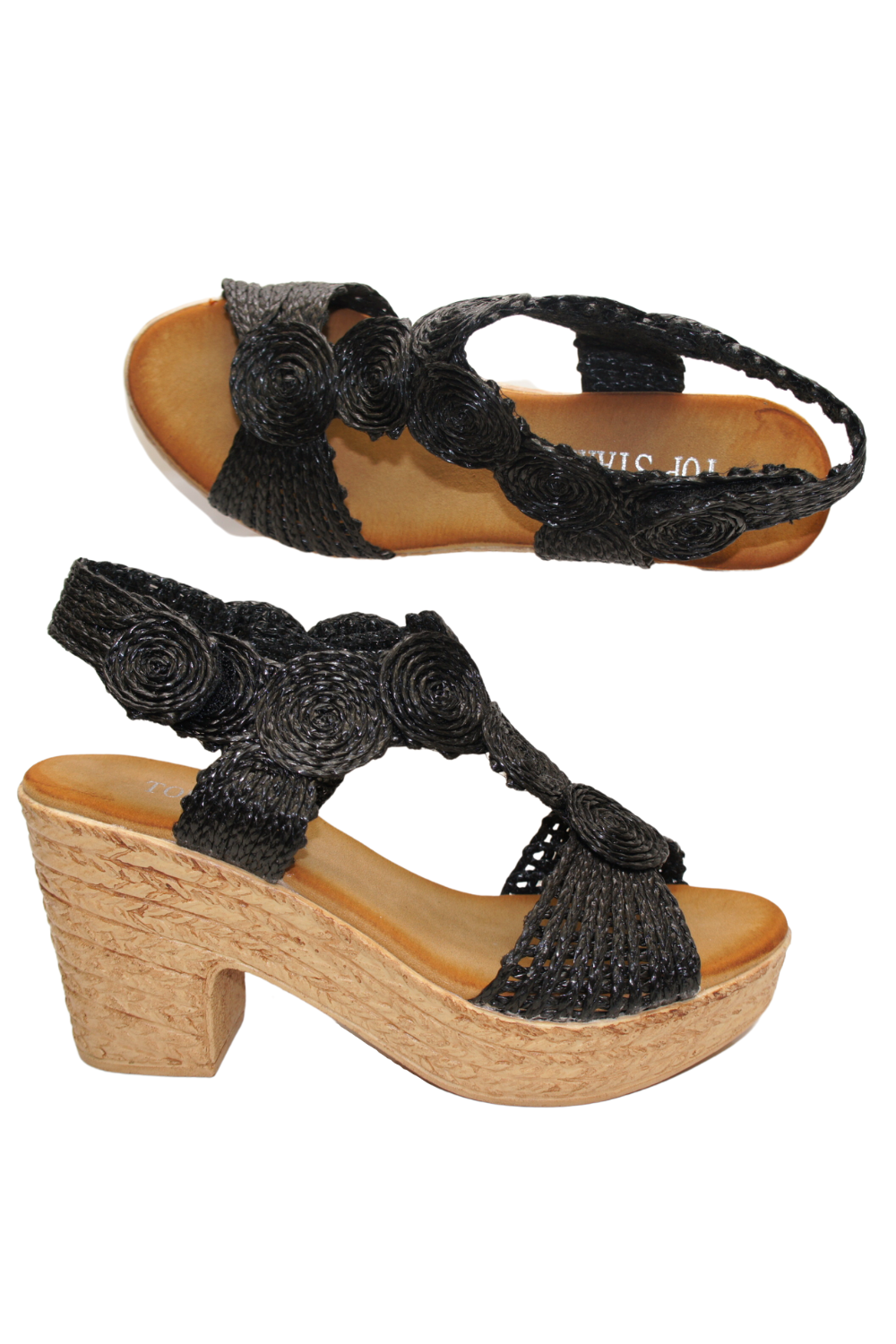 IVACHY Womens Floral Sandal Ladies Summer Block Heels Espadrille Platform Wedge Shoes A8932 BLACK