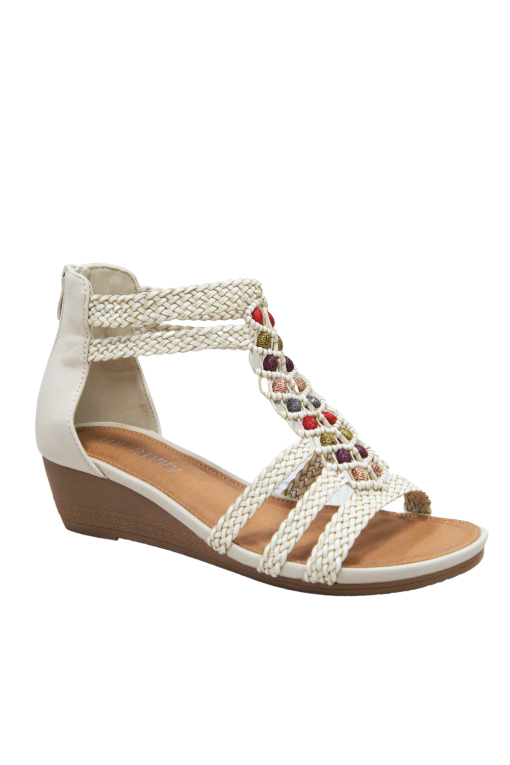 Womens Summer Braided Strappy Beaded Flowery Espadrille Wedge Sandals A8951 BEIGE