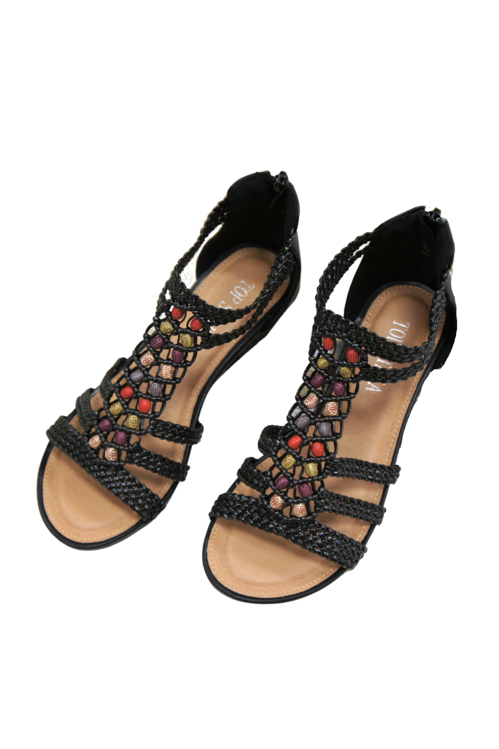 Womens Summer Braided Strappy Beaded Flowery Espadrille Wedge Sandals A8951 BLACK