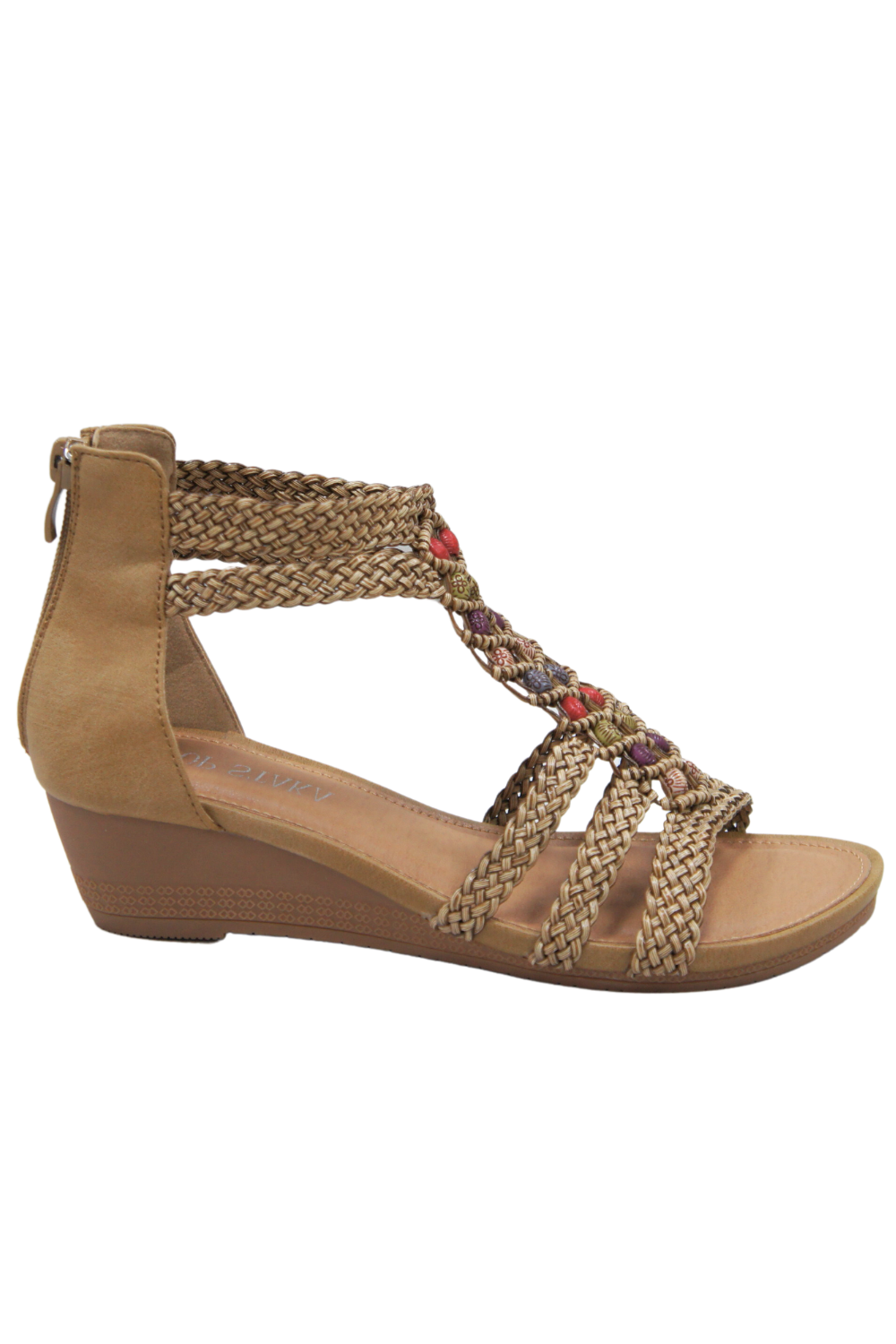 Womens Summer Braided Strappy Beaded Flowery Espadrille Wedge Sandals A8951 CAMEL