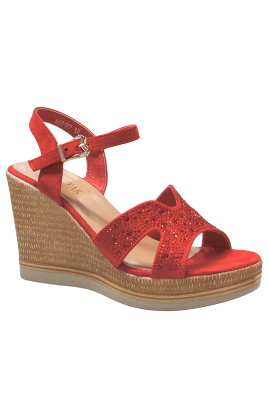 IVACHY Womens Summer Diamond Sparkling Glitter Wedge sandals A68177 RED