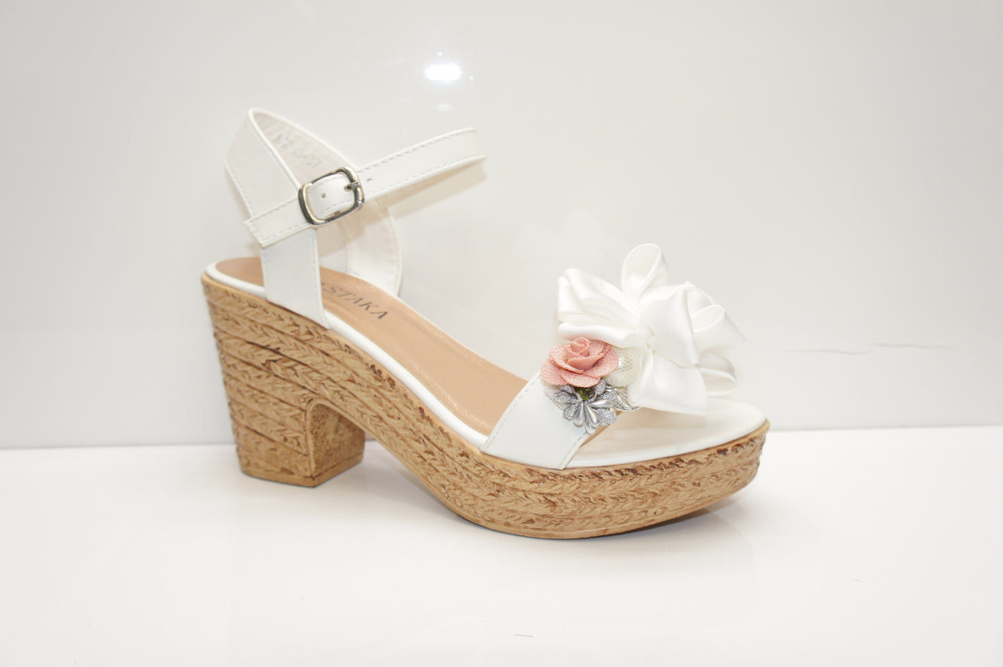 IVACHY Womens Wedge Ladies Summer Floral Sandal Espadrille Platform with Pearl Decoration A8916 WHITE