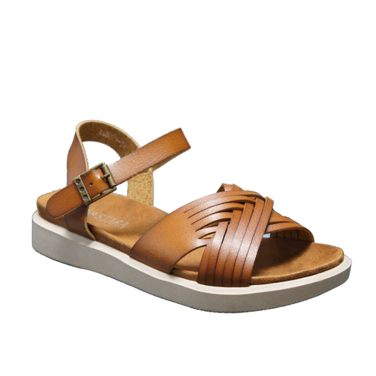 IVACHY Womens Summer Comfy Wide fit Everyday Relaxing Causal Ankle-Strap Stripes Simple Slingback Flat Sandals A68021 CAMEL