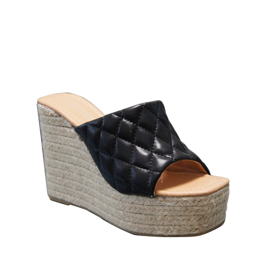 IVACHY Womens Summer Open Toe Espadrille Sandals with Woven Platform Wedge Heels BG-806 BLACK