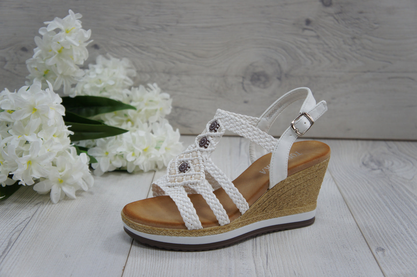 Women's Summer Braided Strappy Beaded Flowery Espadrille Wedge Heels Sandals A68008 WHITE