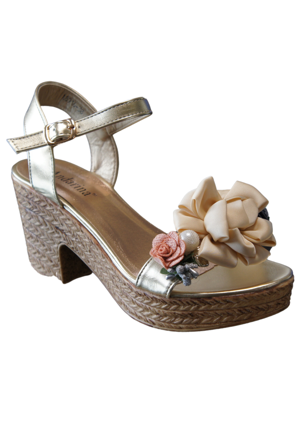 IVACHY Womens Wedge Summer Floral Sandal Espadrille Platform with Pearl A8916 GOLD