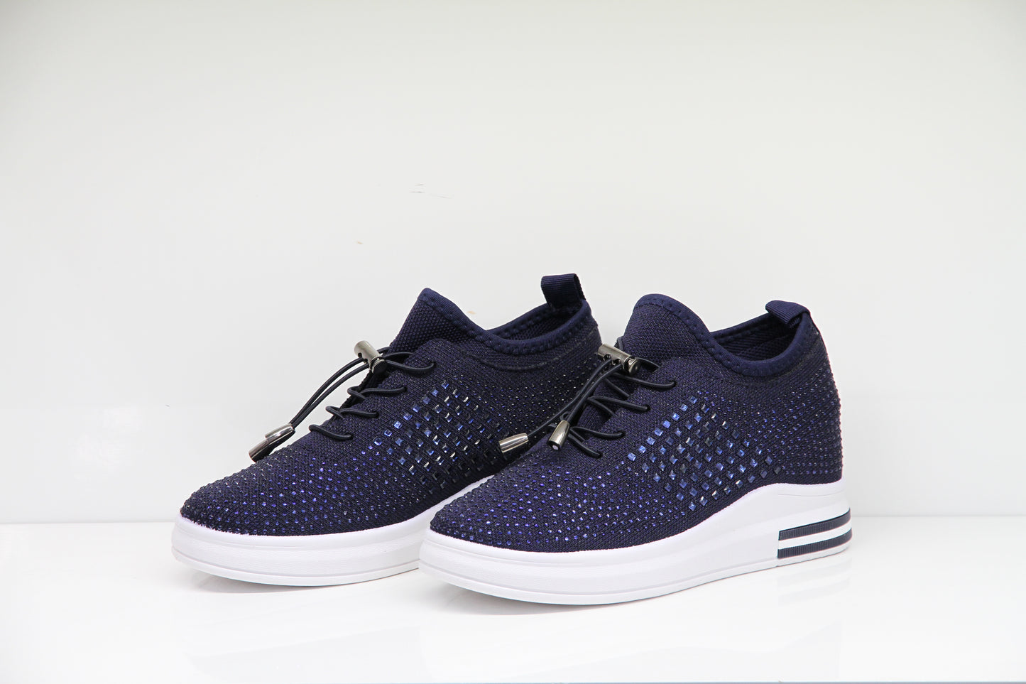 Womens Wedges Trainers Slip-on Chunky Sole Platform Ladies Crystal Sneakers Lightweight Comfy Shoes Daily Wear 2375 NAVY