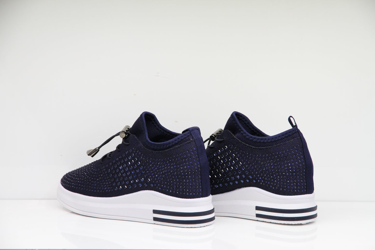 Womens Wedges Trainers Slip-on Chunky Sole Platform Ladies Crystal Sneakers Lightweight Comfy Shoes Daily Wear 2375 NAVY